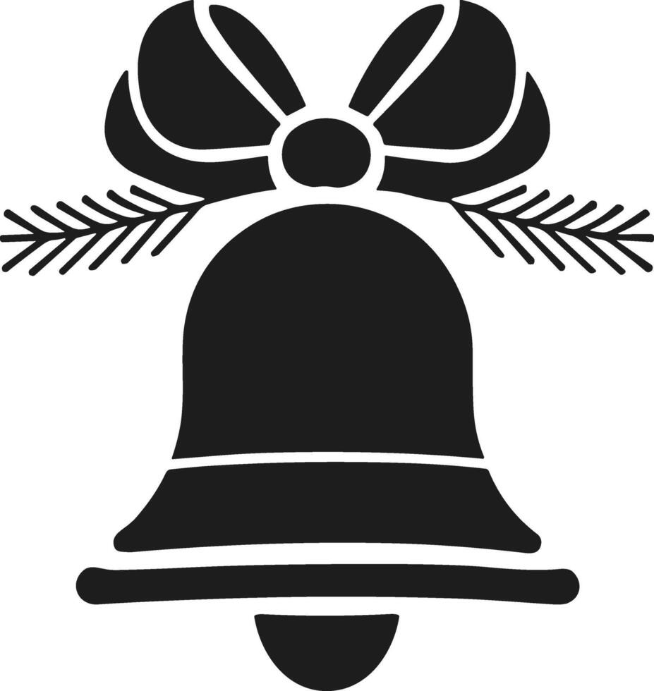 Classic Christmas Bell with Ribbon and Pine Branches Silhouette vector