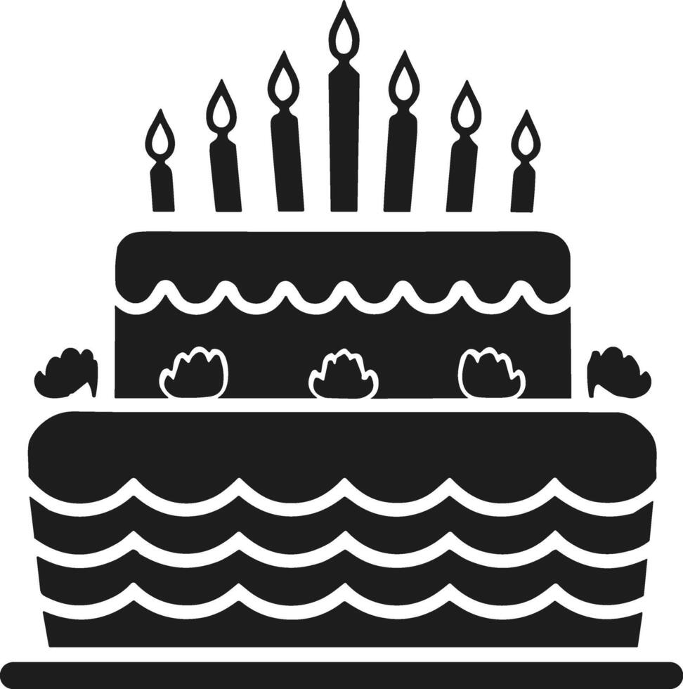 Classic Birthday Cake Silhouette with Candles and Decorative Frosting vector