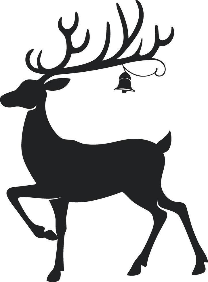 Elegant Standing Reindeer with Bell Silhouette Christmas Illustration vector