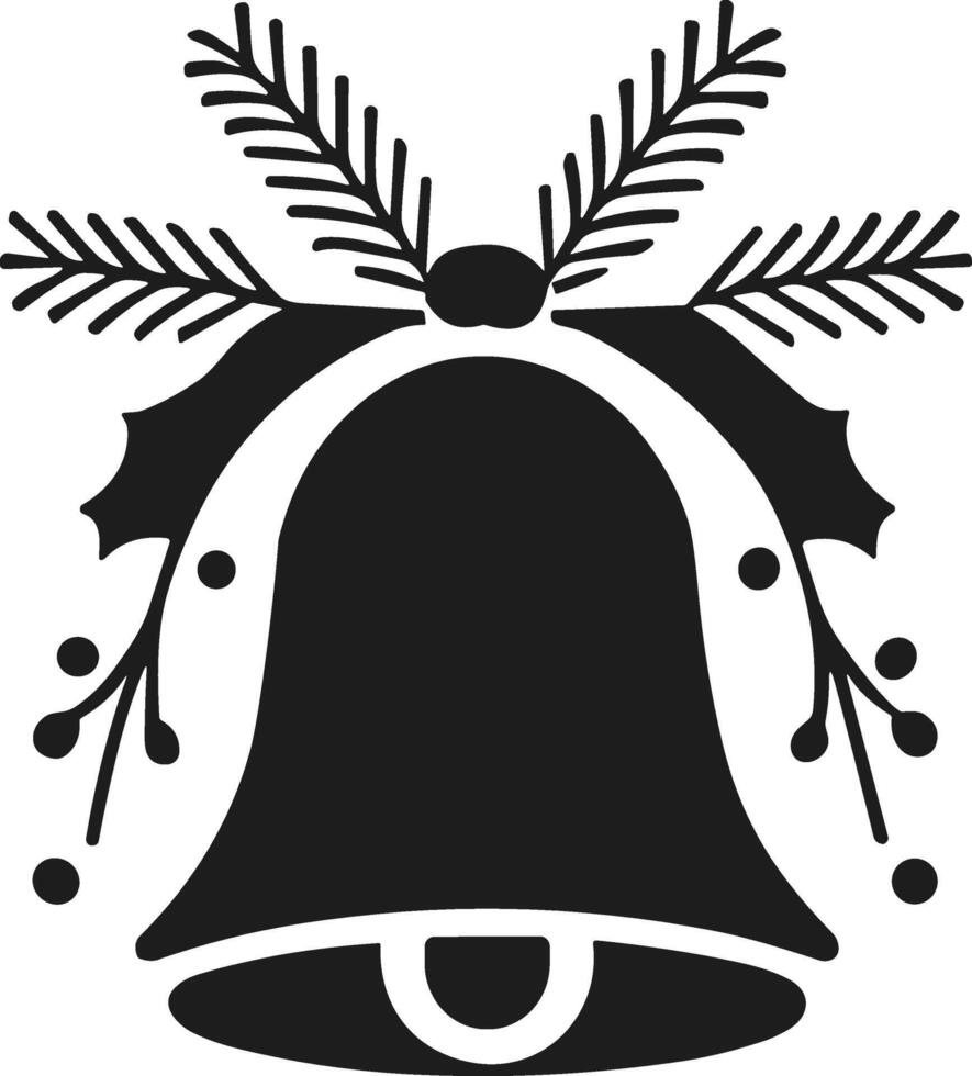 Festive Christmas Bell with Holly and Pine Branches - Holiday Silhouette Illustration vector