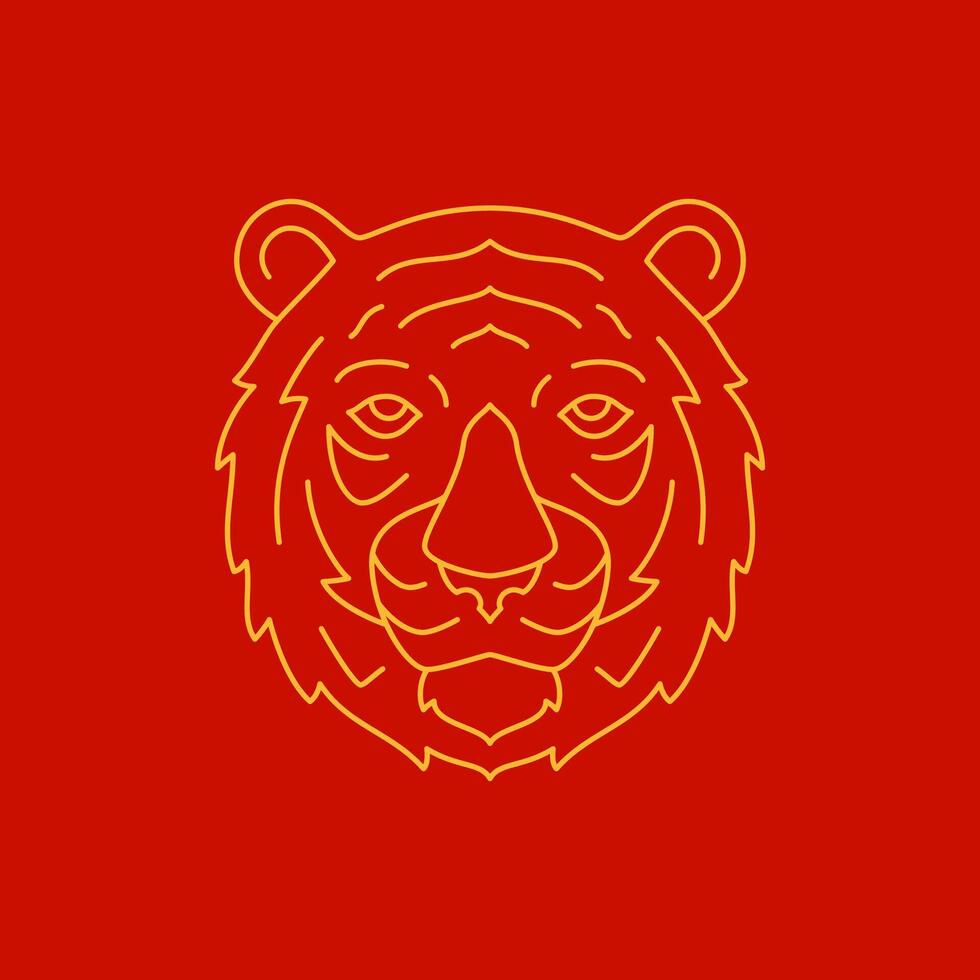 Tiger head Chinese New Year mascot minimalist golden line icon illustration vector