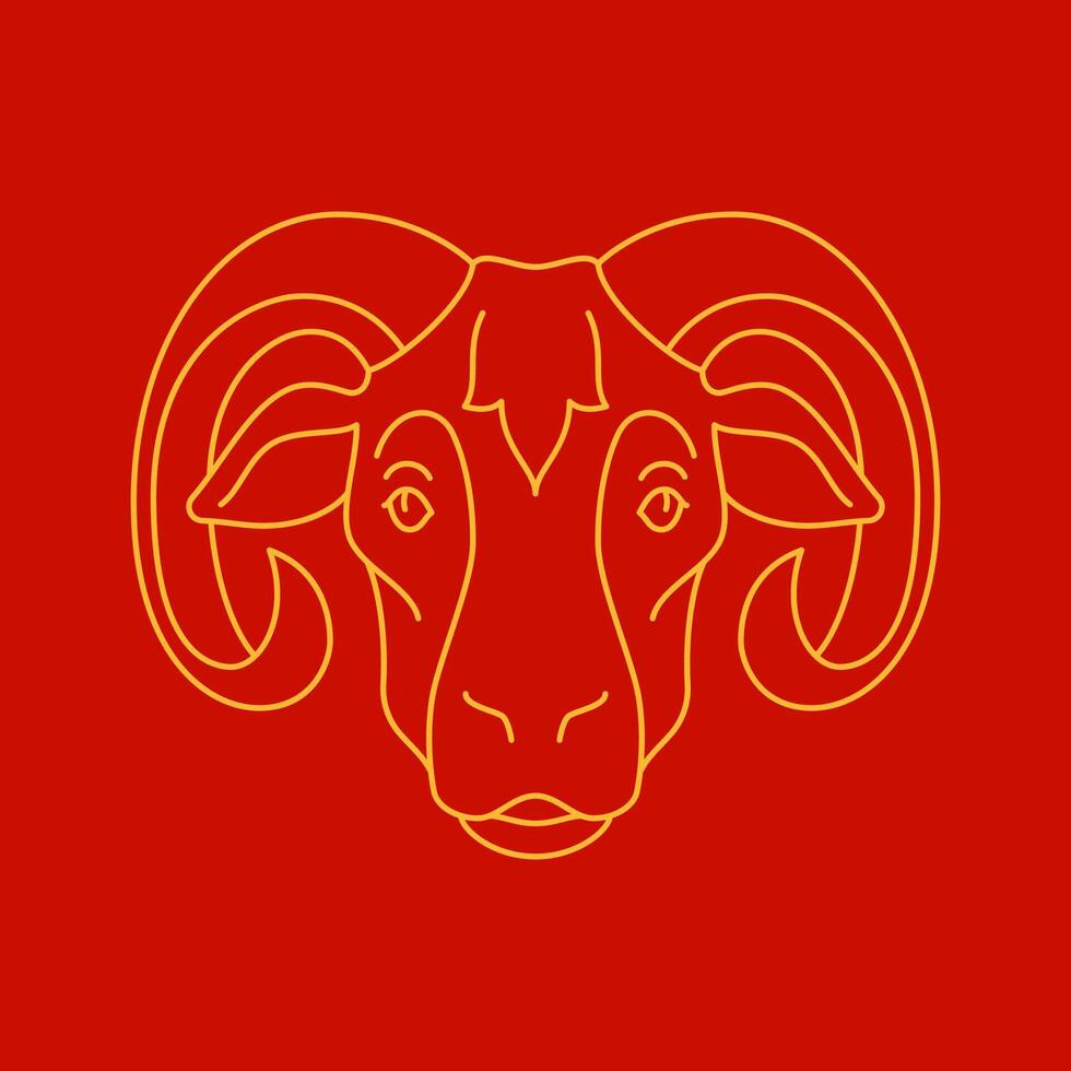 Goat ram head portrait Chinese New Year monochrome golden line icon illustration vector