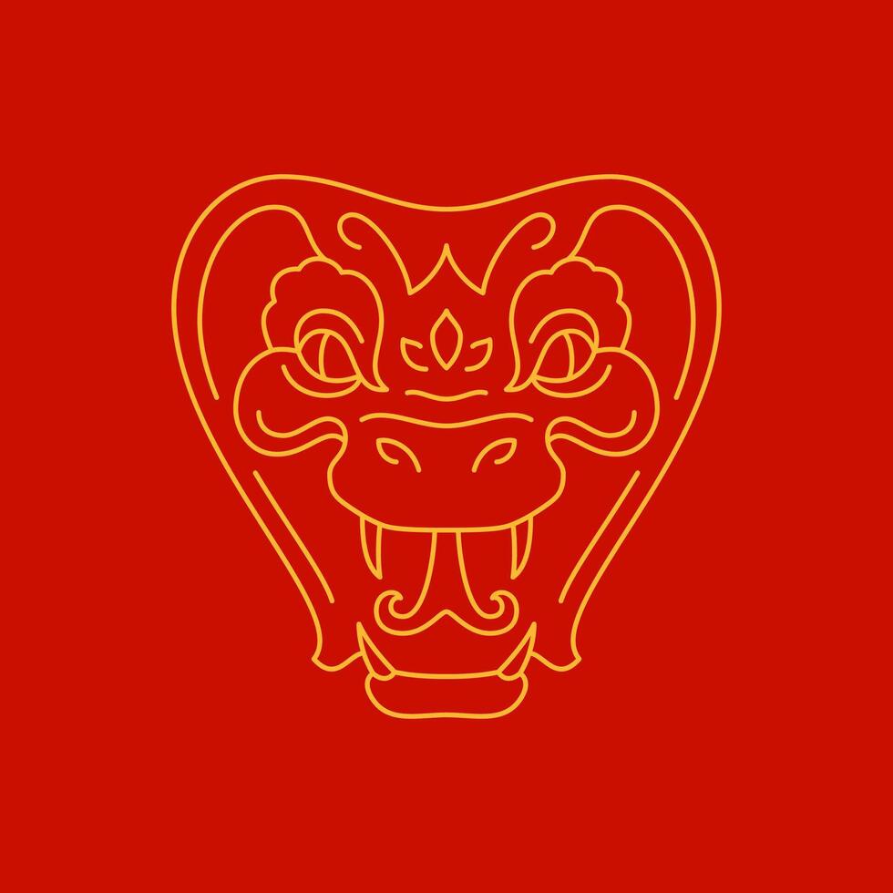 Snake angry muzzle head Chinese New Year monochrome golden line icon illustration vector