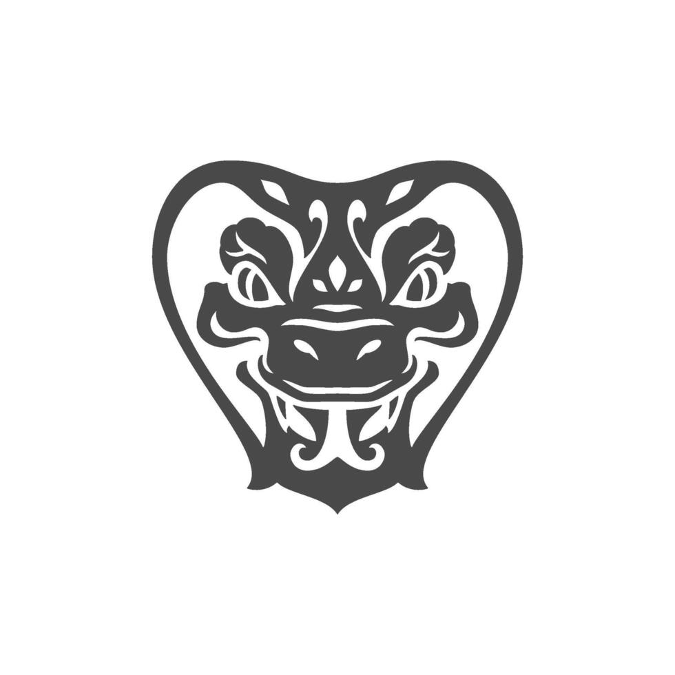 Snake cobra muzzle head with hood and tongue monochrome icon illustration vector
