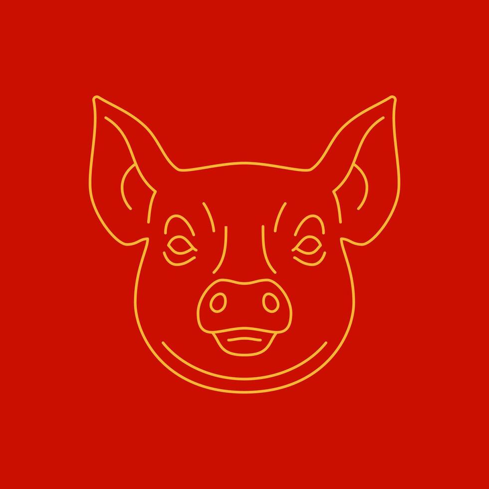 Pig head muzzle Chinese New Year golden monochrome line icon illustration vector