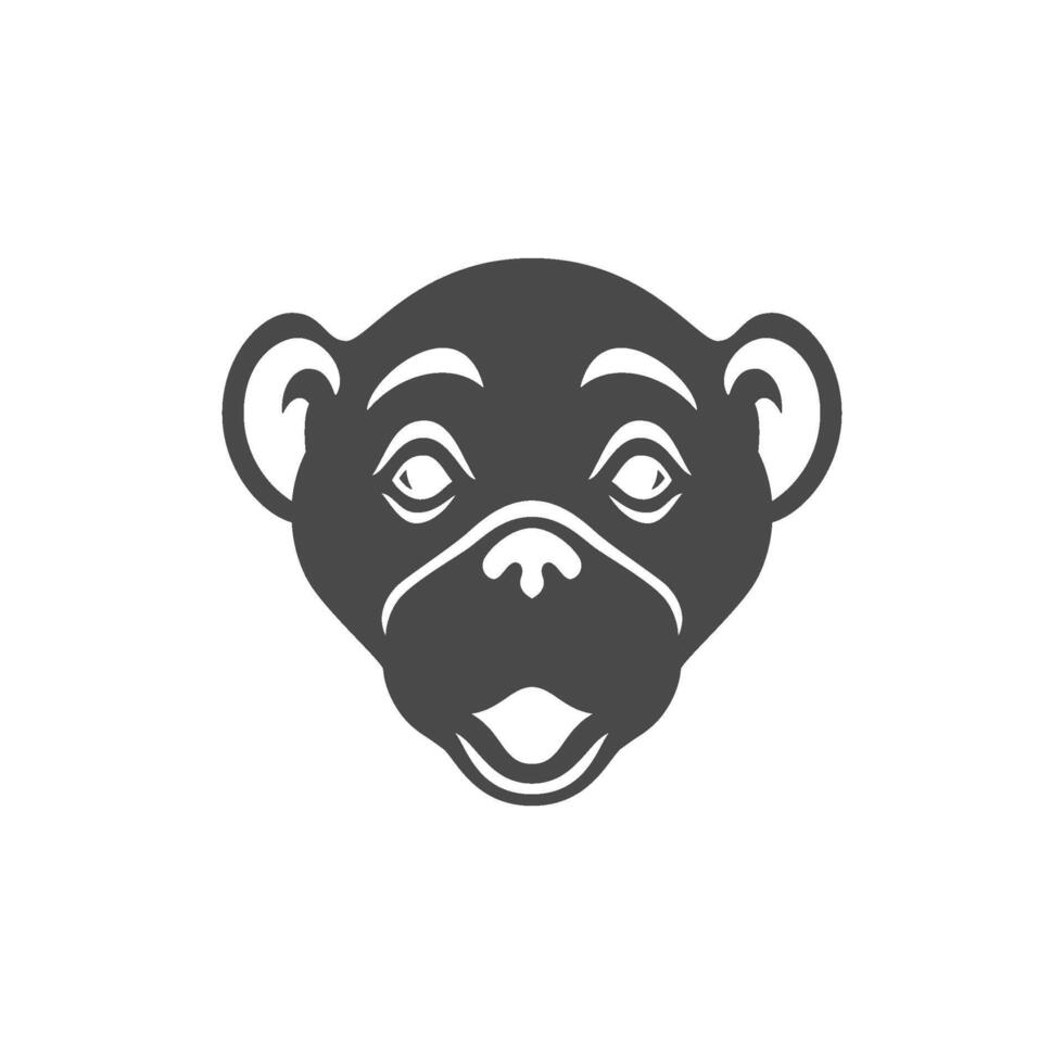 Monkey muzzle ape head portrait monochrome icon illustration. Gorilla chimpanzee face vector