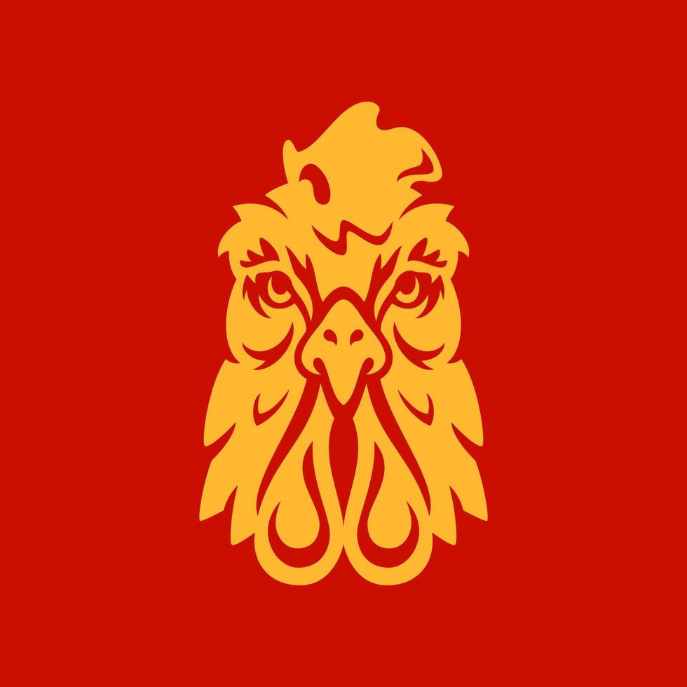 Rooster head golden Chinese New Year monochrome icon flat illustration vector