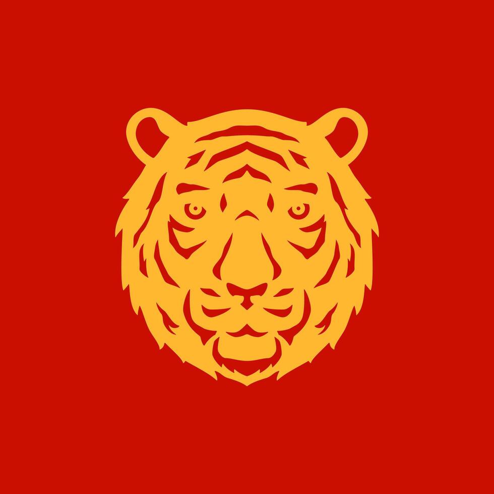 Tiger muzzle furry Chinese New Year wild animal golden monochrome icon flat vector