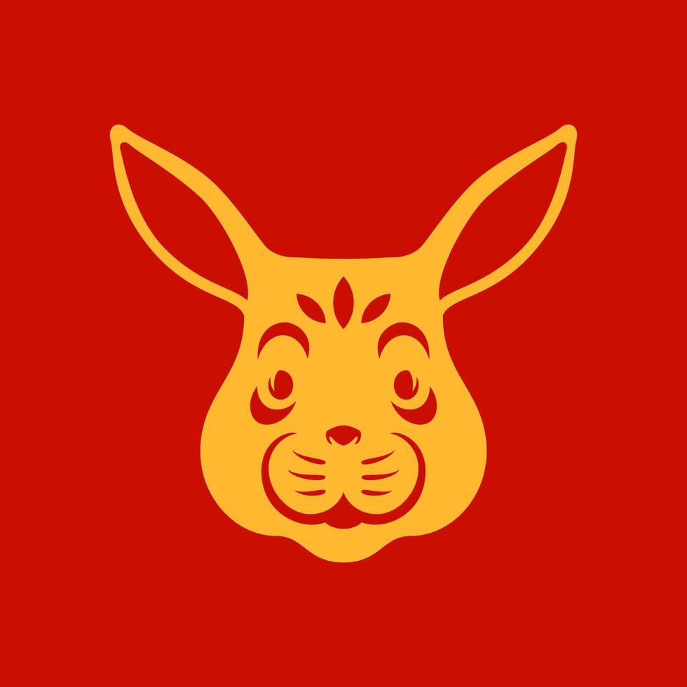 Rabbit bunny muzzle Chinese New Year Asian astrology monochrome icon flat illustration vector