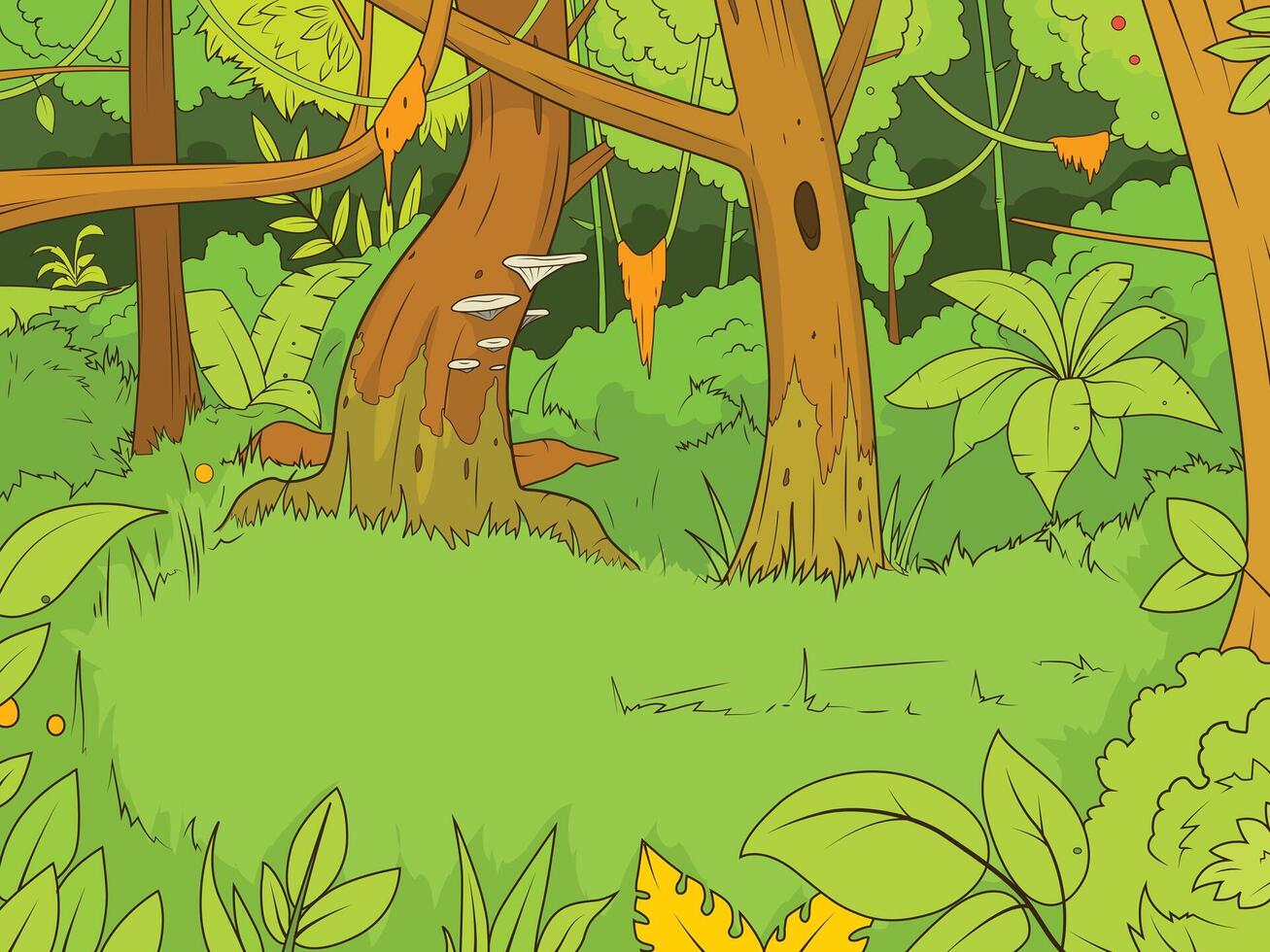 Jungle forest cartoon colorful funny hand drawn illustration vector