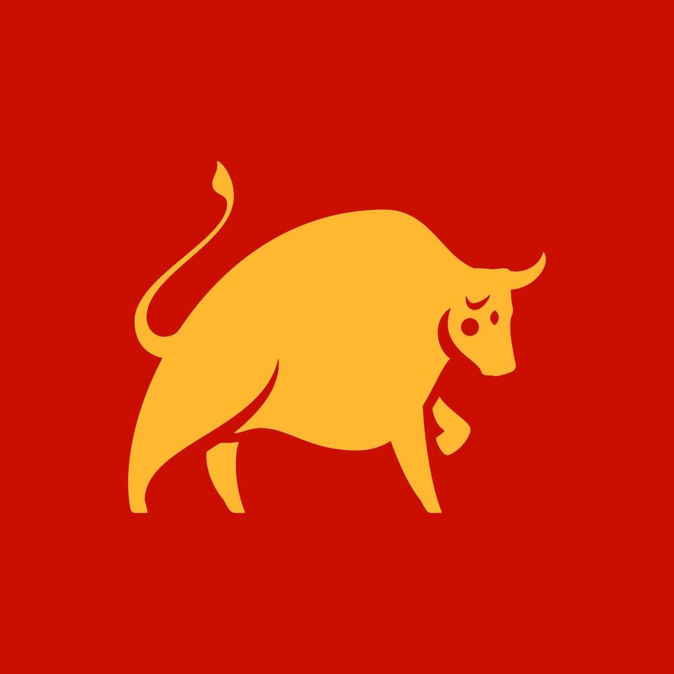 Bull Chinese New Year symbol traditional mammal aggressive animal oriental zodiac icon flat vector
