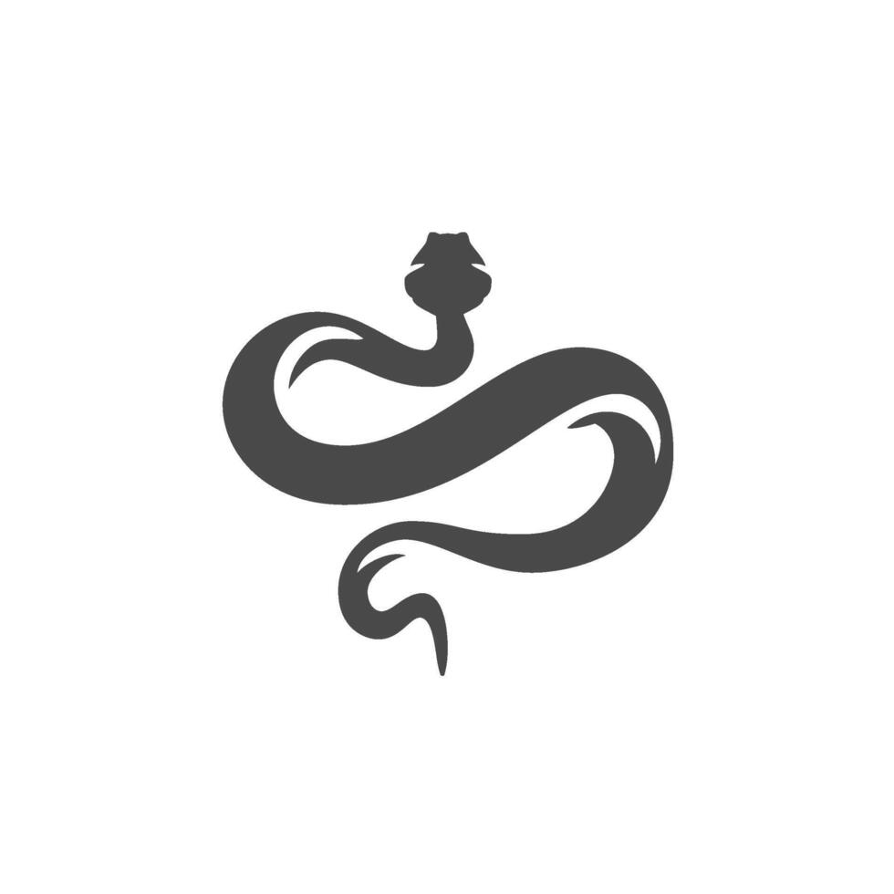 Snake curved reptile long tail jungle zoo mascot poison wild character black silhouette icon vector