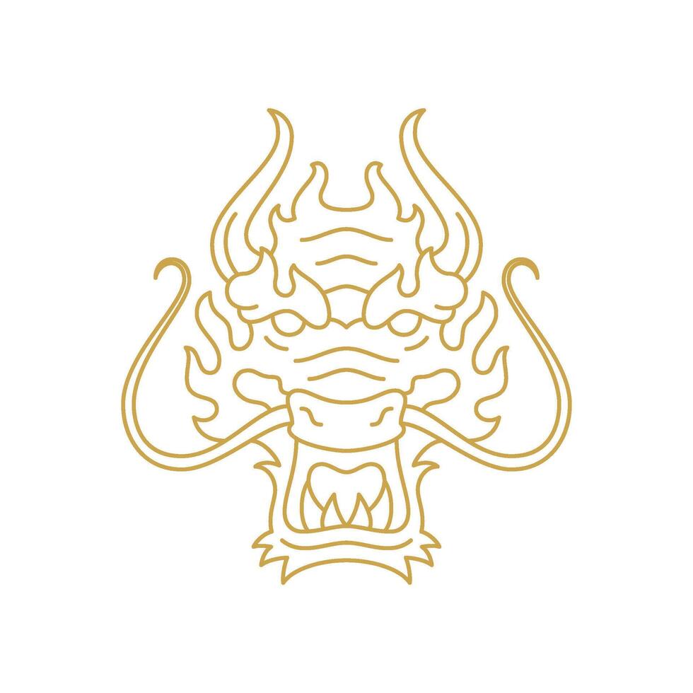 Dragon muzzle with horns and mustache monochrome line icon illustration vector