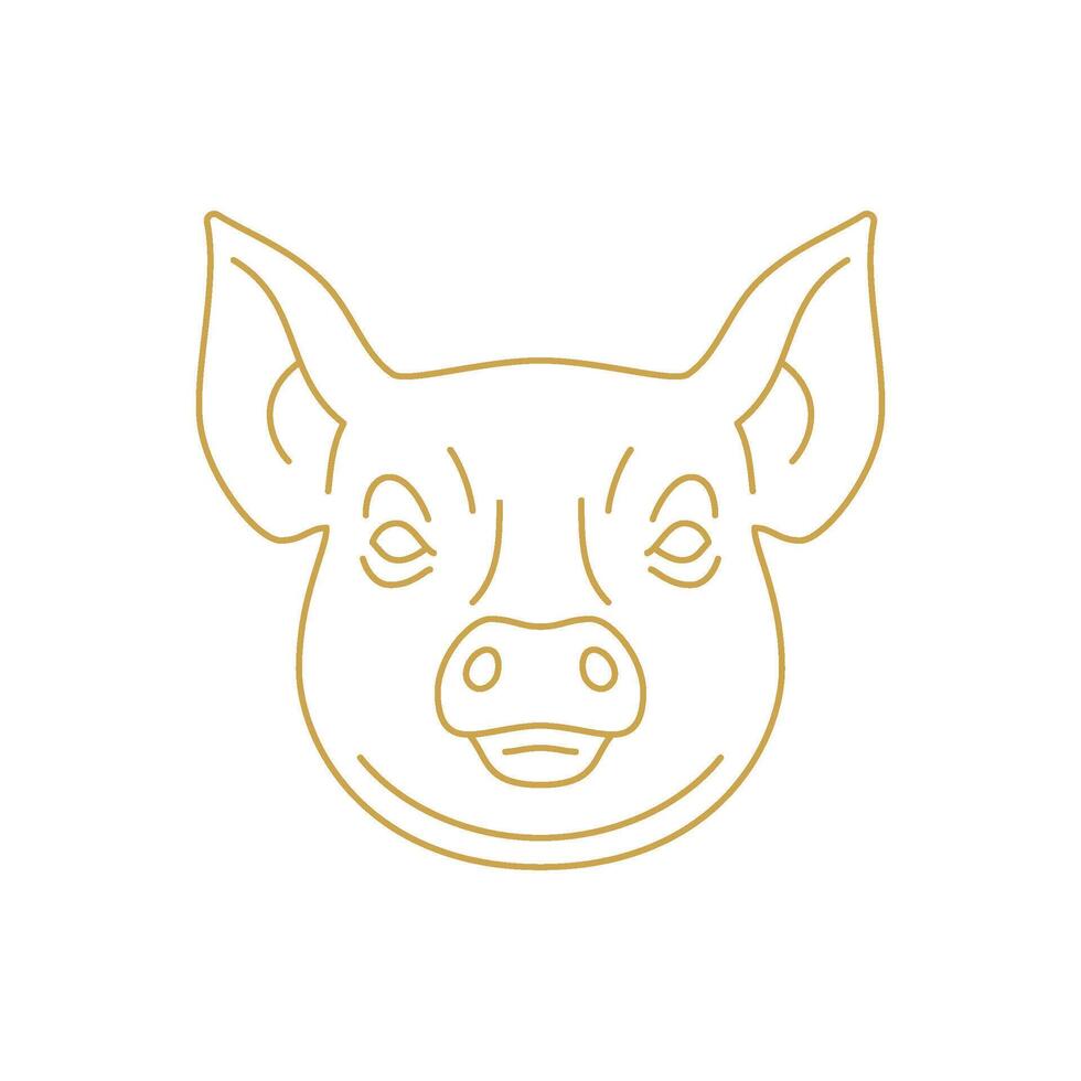 Pig muzzle with piglet agriculture livestock farm butchery shop monochrome golden line icon vector