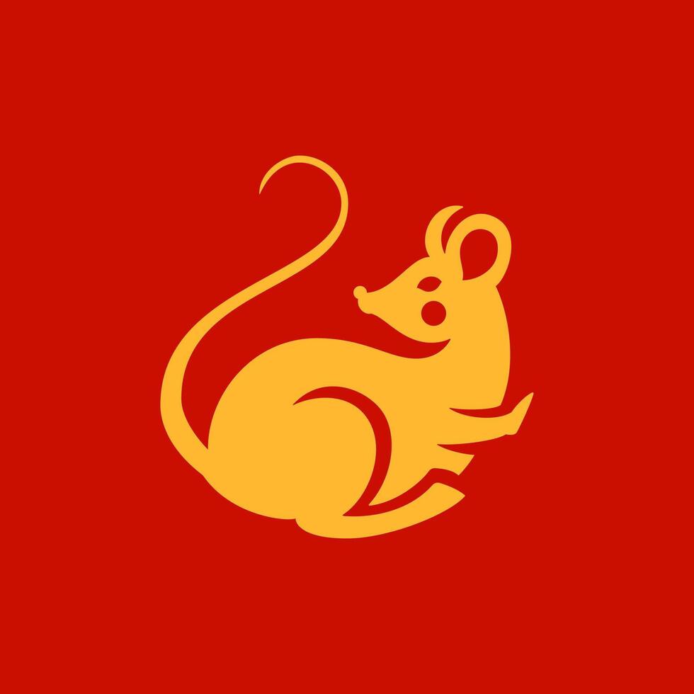 Mouse rat Chinese New Year golden symbol Oriental zodiac traditional animal icon flat vector