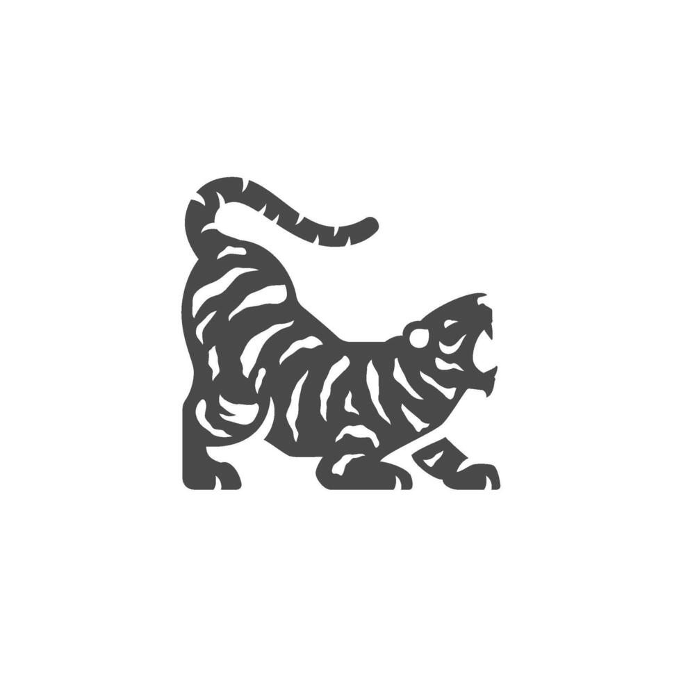 Wild tiger roaring striped creature jungle wild animal monochrome icon illustration vector