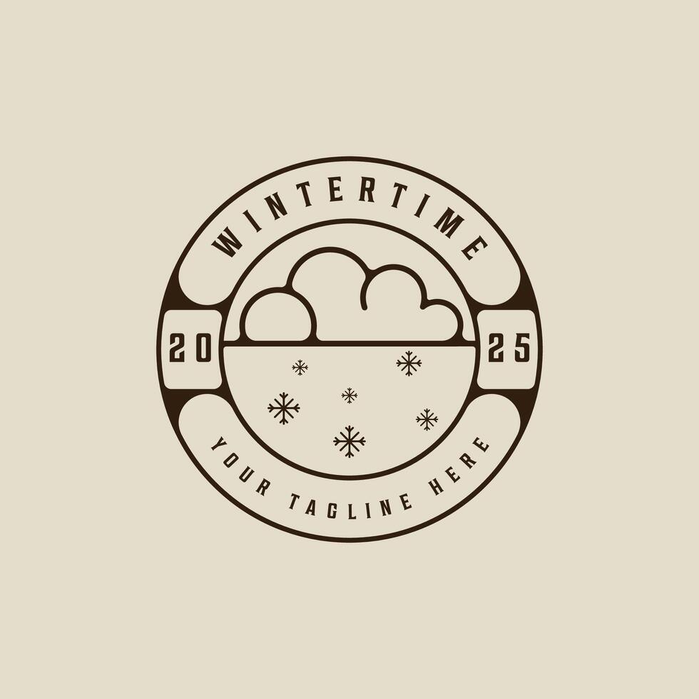 winter snow cloud logo line art illustration template icon graphic design. weather sign or symbol for nature concept with circle badge typography style vector