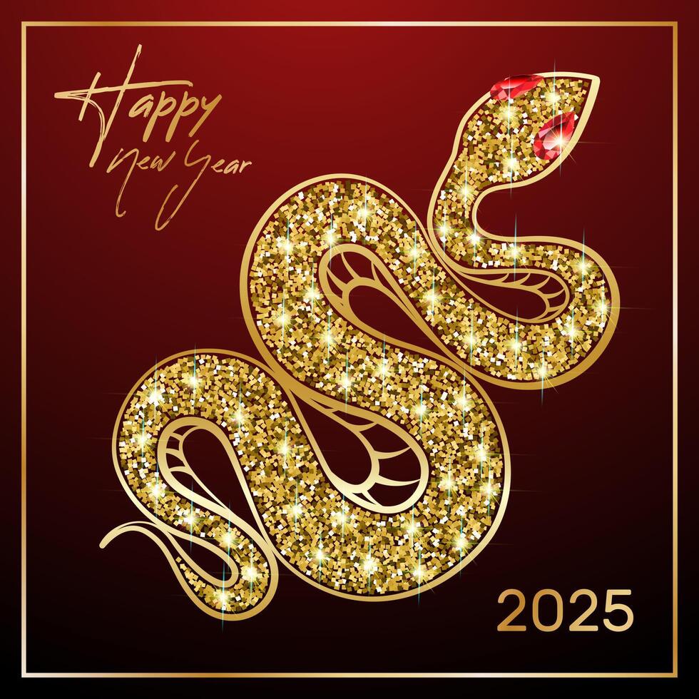 Golden glitter snake symbol of 2025 Chinese New Year. . vector