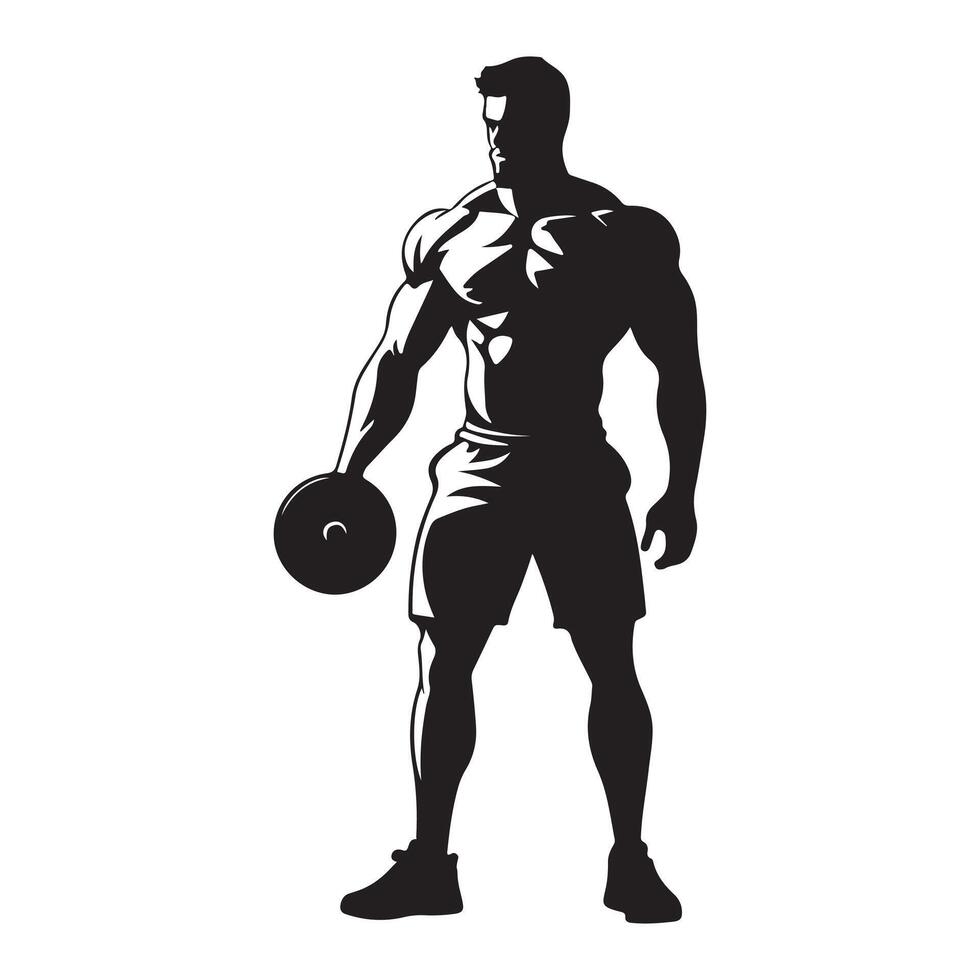 A powerful gym man silhouette with a muscular build and confident stance, symbolizing strength, fitness, and determination. vector