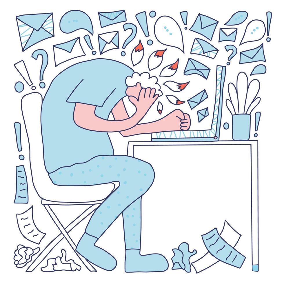 Burnout concept. person at the table. vector