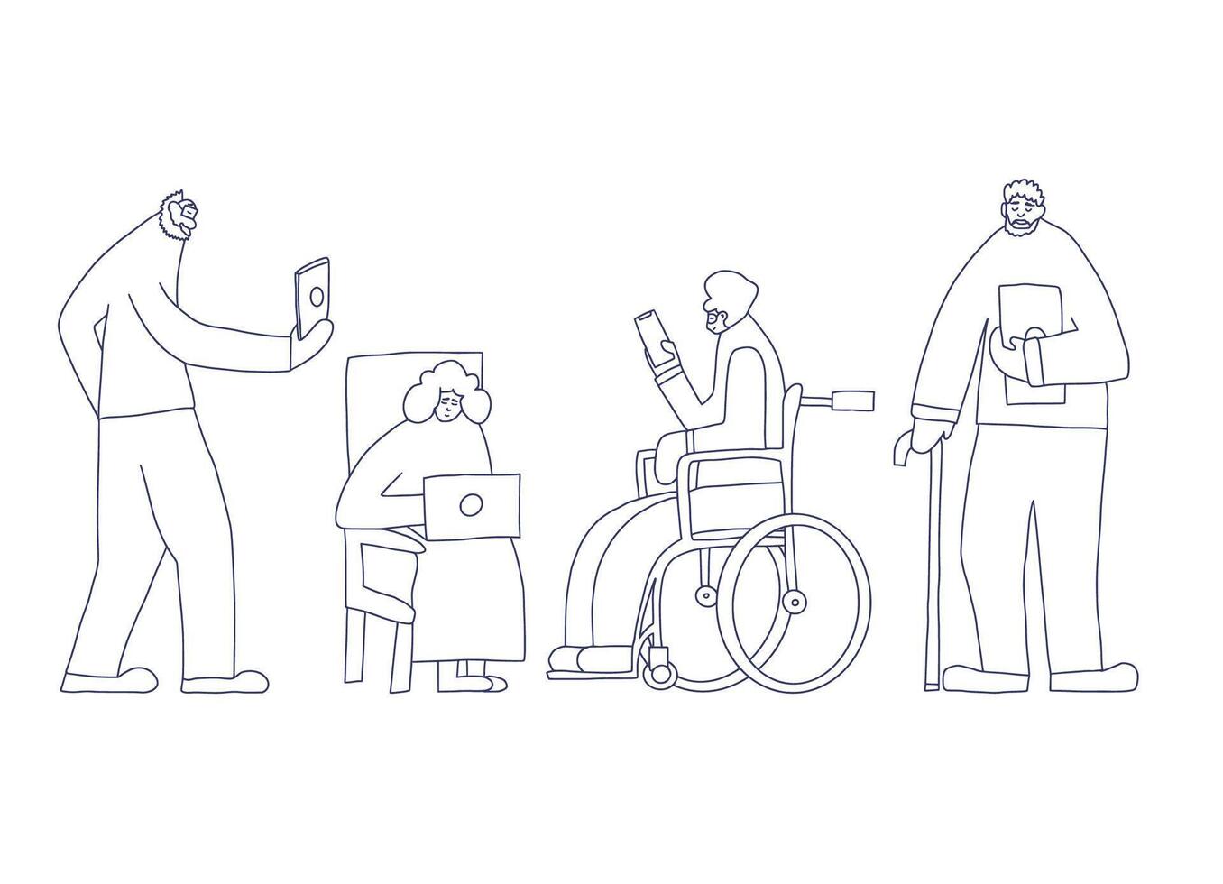 Group of old people isolated. illustration. vector