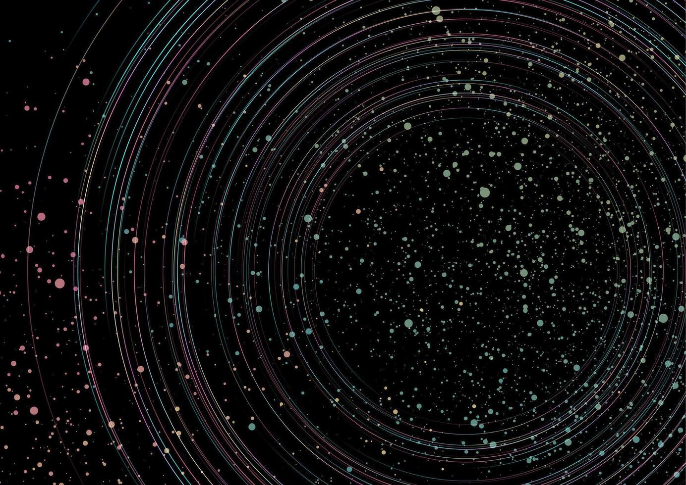 Holographic dots and linear circles abstract tech background vector
