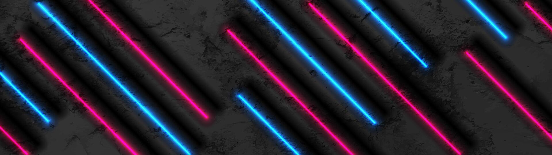 Blue pink neon lines abstract grunge background vector