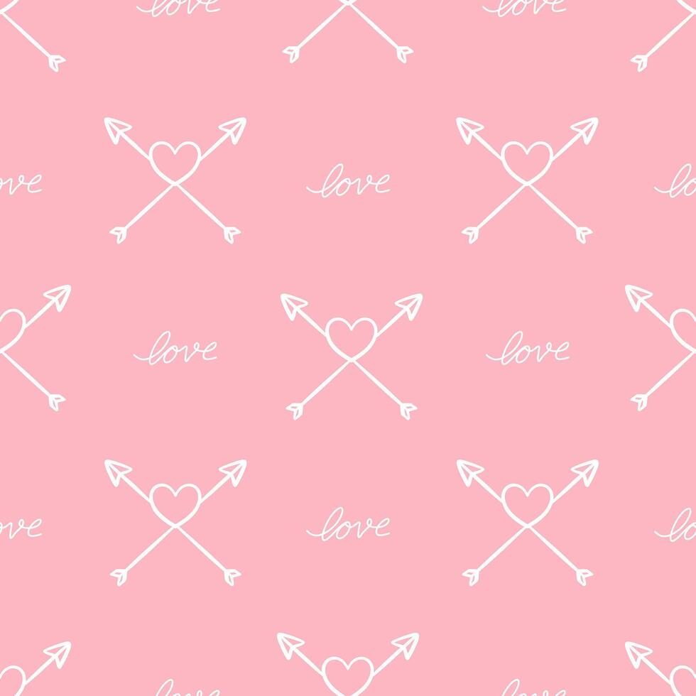 Seamless Pattern of Love with Crossed Arrows and Hearts vector
