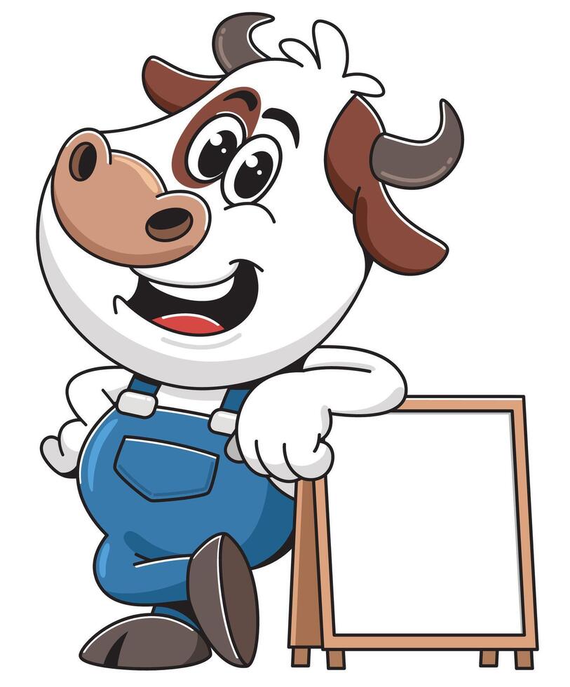 Cow cartoon character holding a blank sign vector
