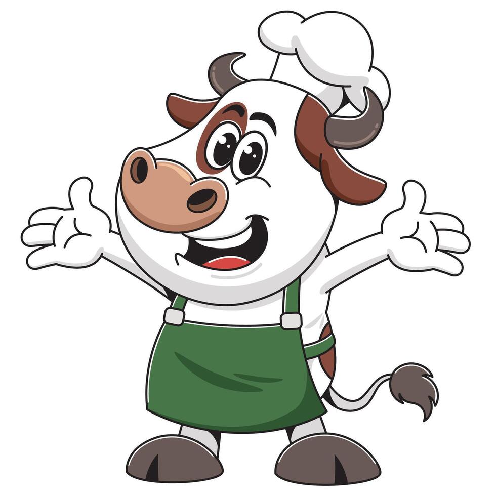 A cartoon cow wearing an apron and chef hat vector