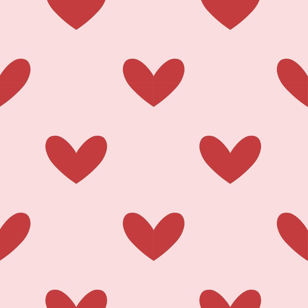 Simple red heart on pink background seamless pattern. Wrapping, packaging in flat style. Red and pink. Suitable for gift wrap or greeting card for Valentines day. vector