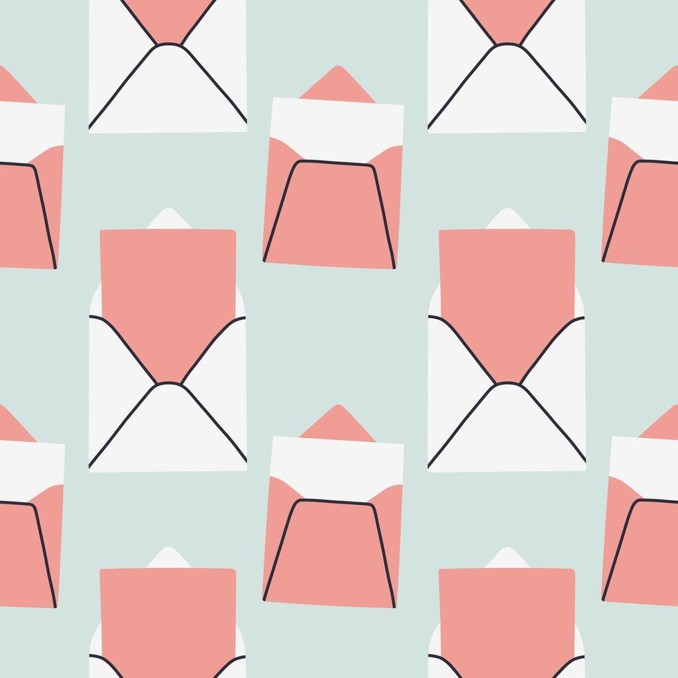 Envelope seamless pattern. Valentines day mail. Simple opened and closed envelopes, decorated with hearts. Holiday background for wrapping, textile vector