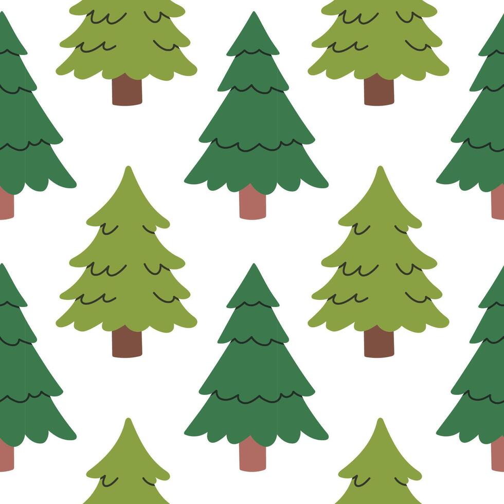 Fir green on white seamless pattern, evergreen plant, spruce cedar background, New Year pattern for wrapping paper, postcard, banner vector