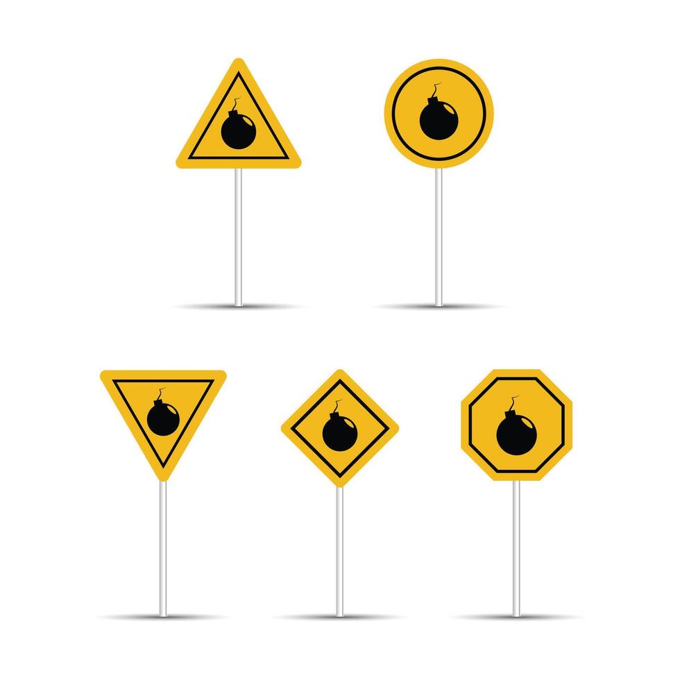 Explosive warning signs are isolated on a white background. Warning, caution for explosive areas billboard. Warning icon for explosives. vector