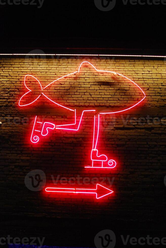 Bright and colorful Neon Fish Sign featuring an Arrow Direction for your attraction needs photo