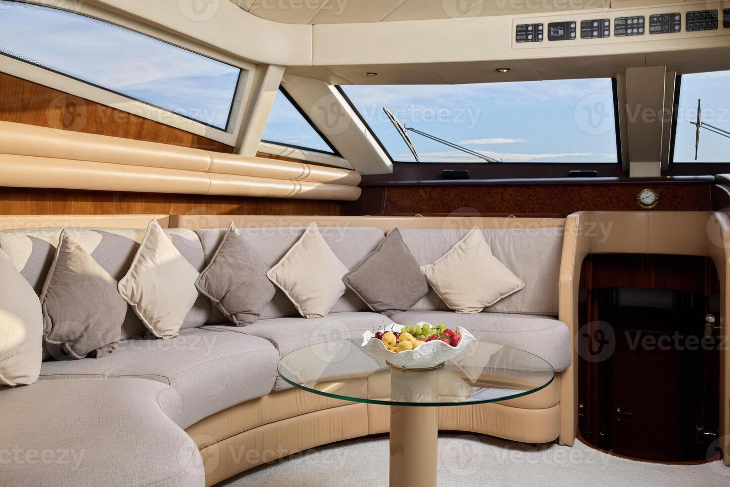 Experience the luxurious yacht interior featuring modern comfort and breathtaking scenic views photo