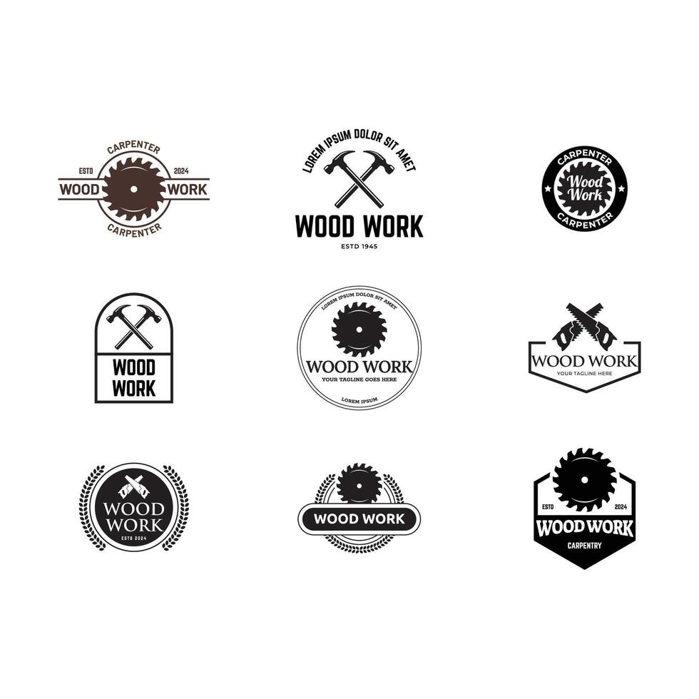 Woodworking logo design set vector