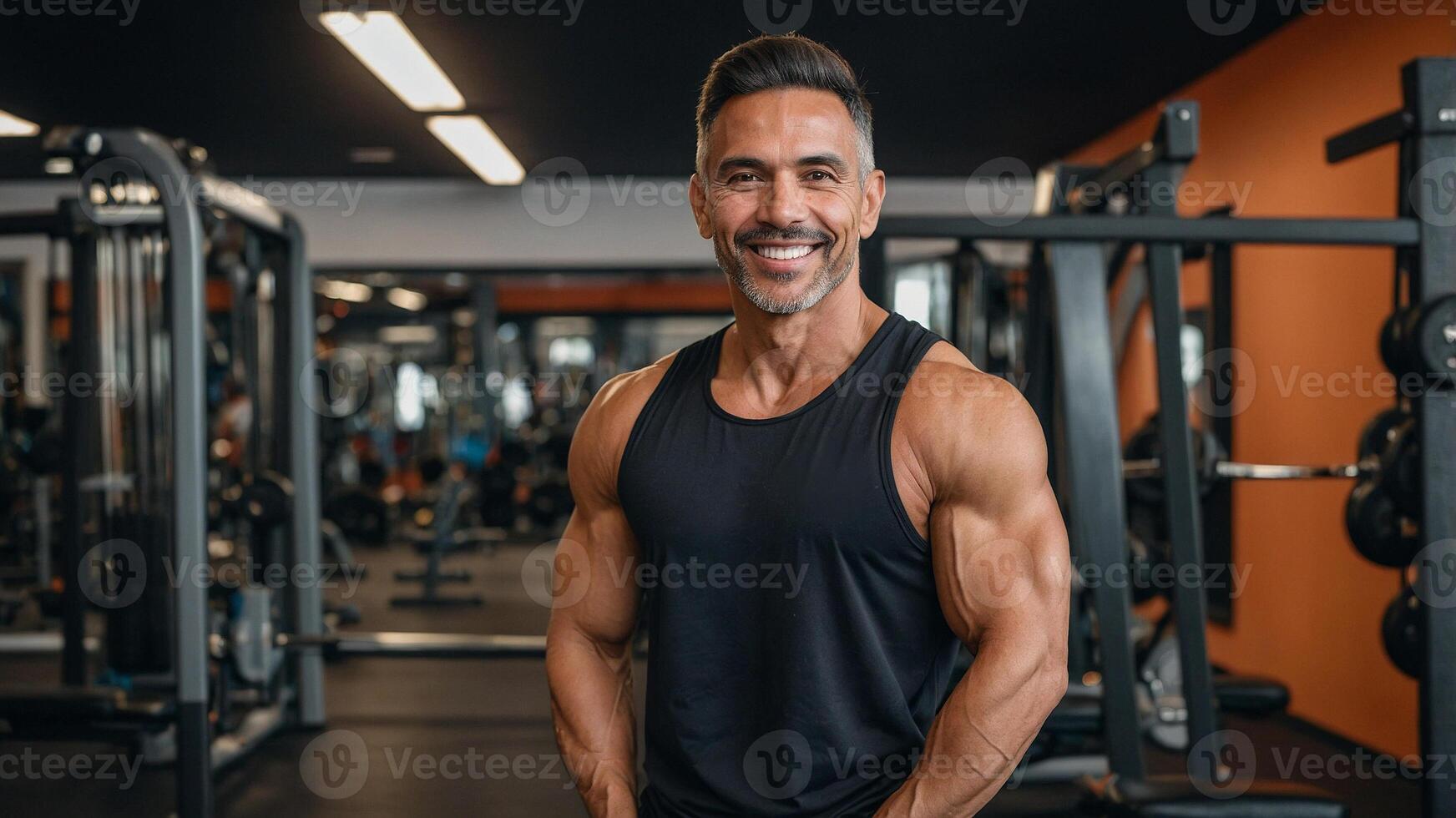 A man in a gym posing for the camera photo