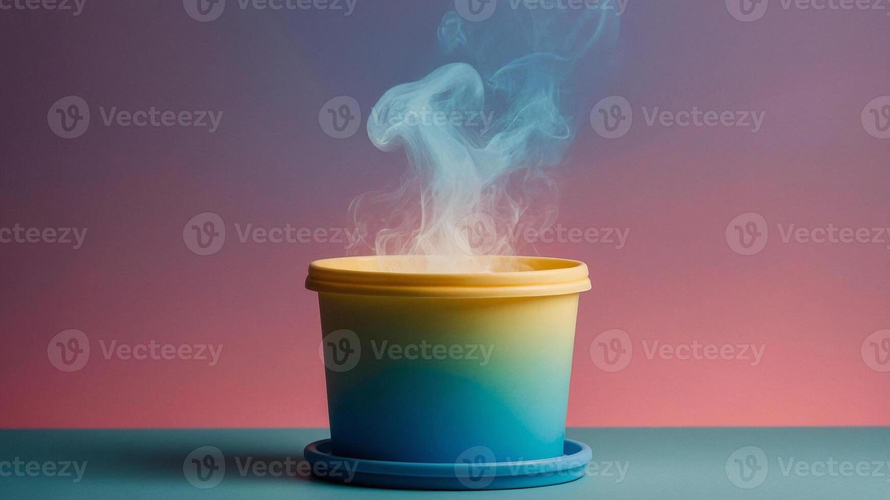 A colorful container with smoke coming out of it photo