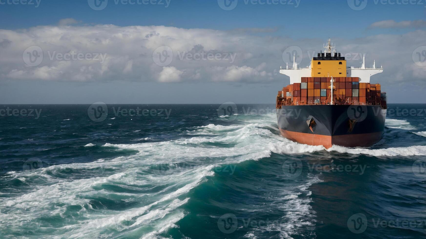 A large container ship traveling through the ocean photo