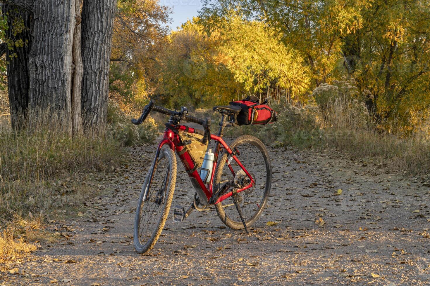 touring gravel bike on a trail in northern Colorado in fall scenery photo