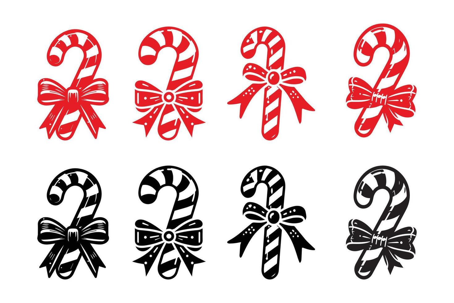 Candy Cane with Ribbon silhouette Illustration vector
