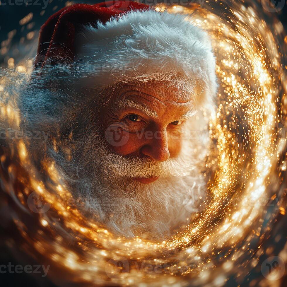 A close up of santa claus with a glowing light around him photo