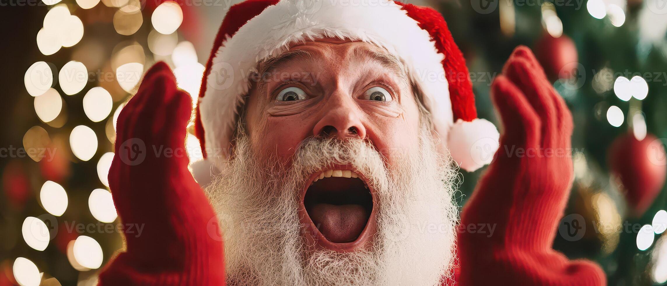A man in a santa suit is making a face photo