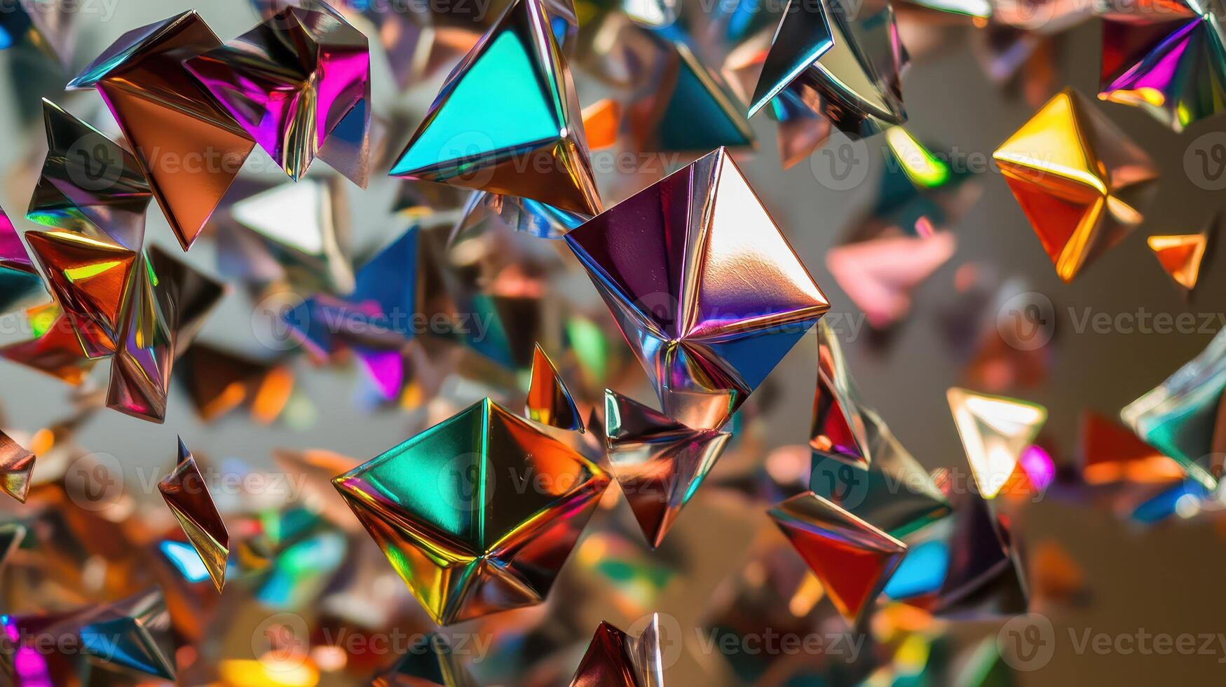 A bunch of colorful triangles are flying in the air photo