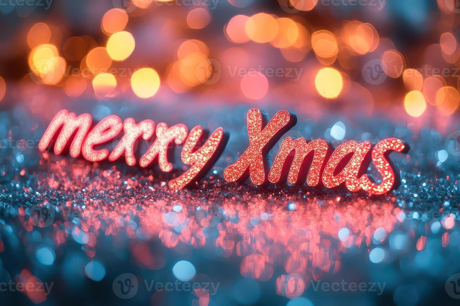 Merry christmas text on bokeh background photo