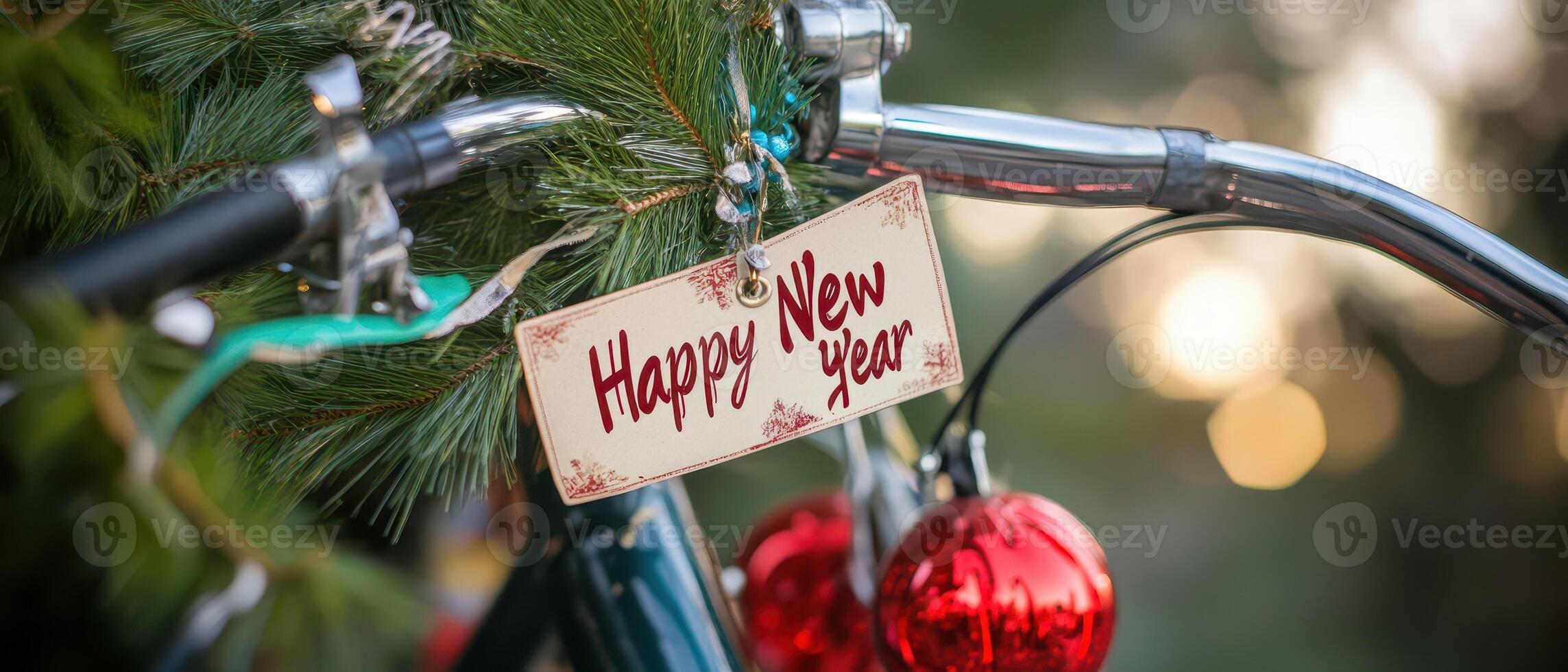 A bicycle with a happy new year sign on it photo
