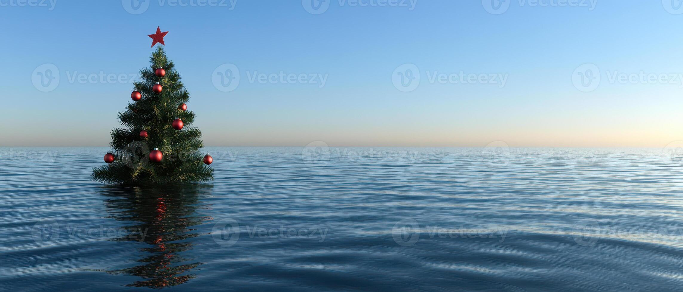 Christmas tree floating in the ocean photo