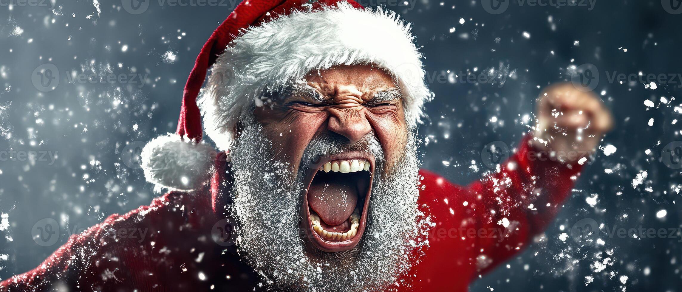A man in santa claus costume yelling photo