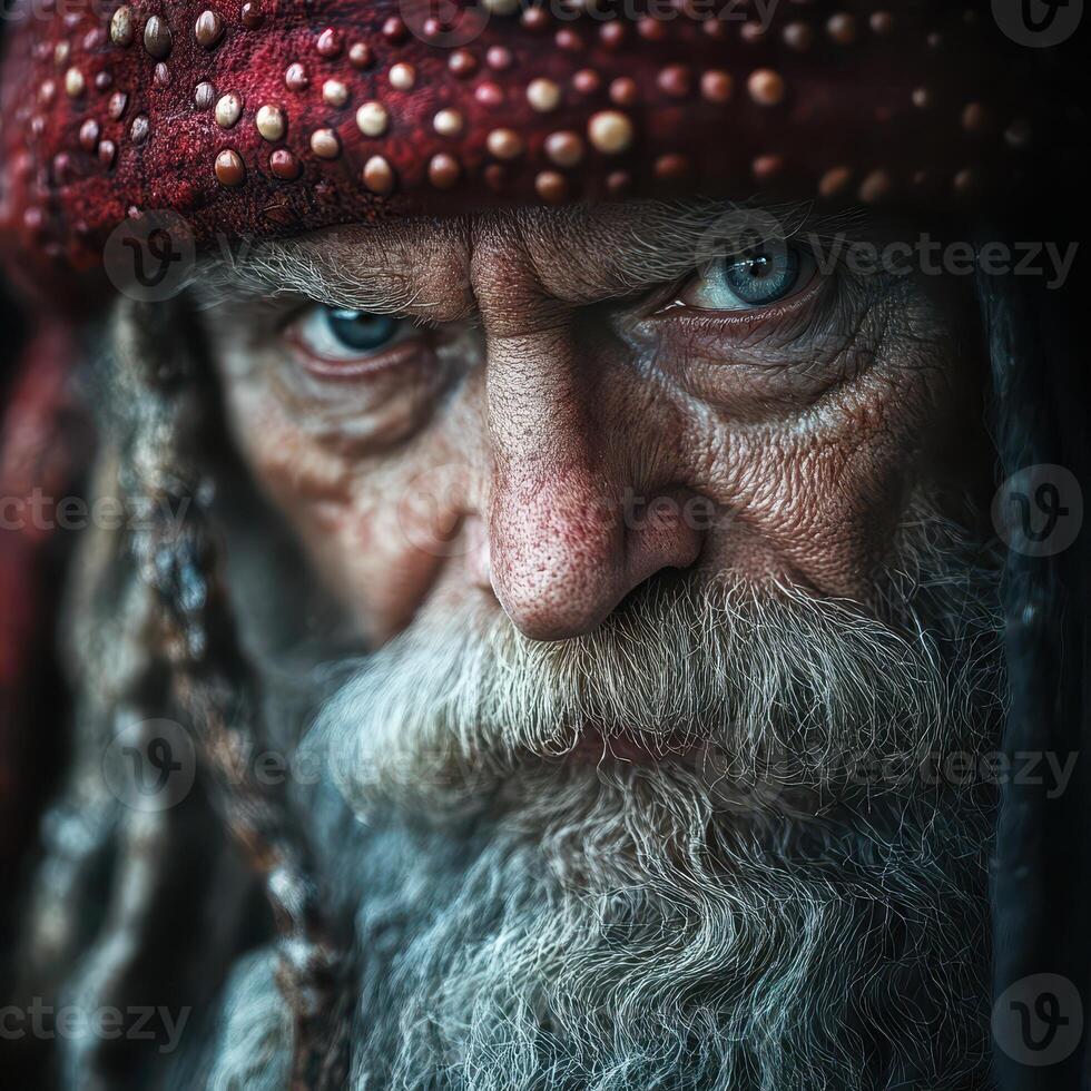 A close up of an old man with a beard and dreadlocks photo